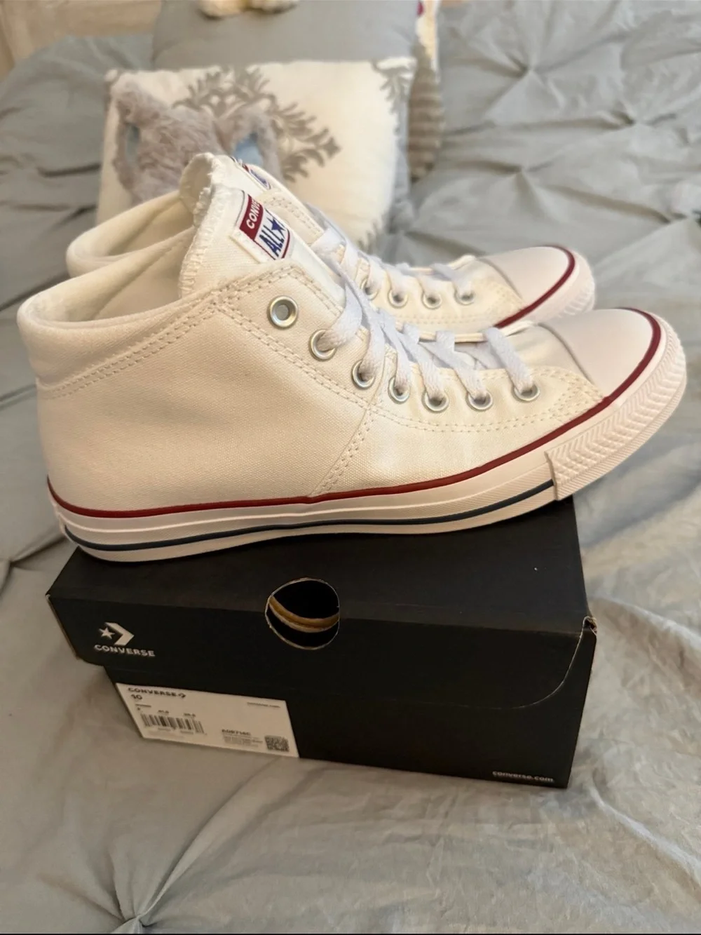 Converse White High-Top Sneakers with Red Accent